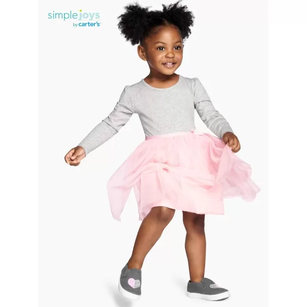 Simple Joys by Carter's Toddler Girls' Long-Sleeve Dress Set with Tulle, Pack of 2