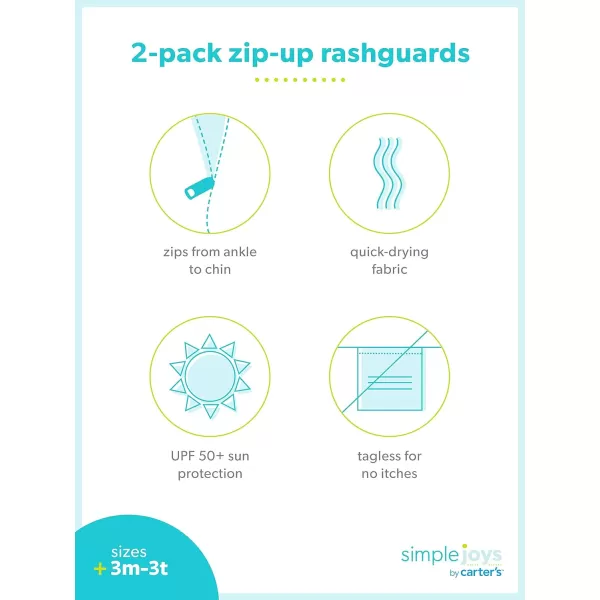 Simple Joys by Carter's Toddlers and Baby Boys' 1-Piece Zip Rashguards, Pack of 2