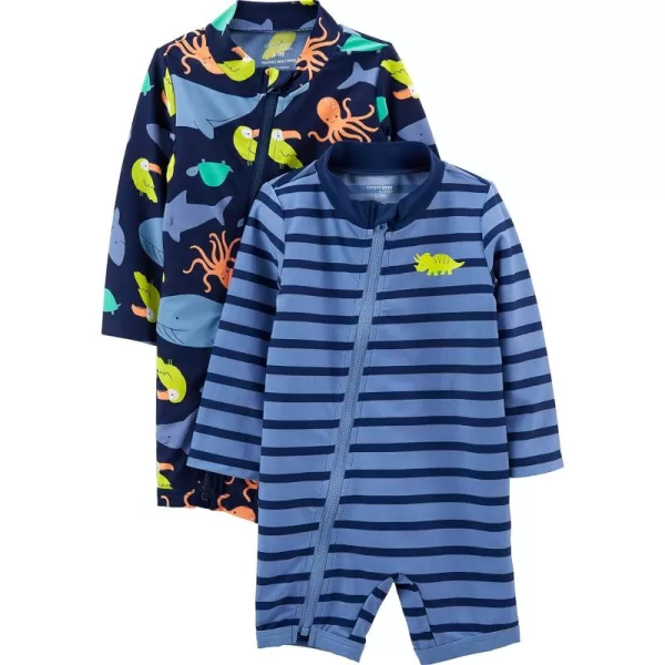 Simple Joys by Carter's Toddlers and Baby Boys' 1-Piece Zip Rashguards, Pack of 2