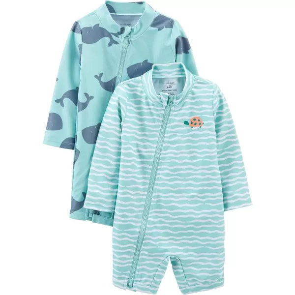 Simple Joys by Carter's Toddlers and Baby Boys' 1-Piece Zip Rashguards, Pack of 2