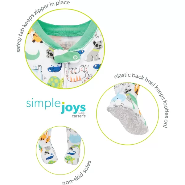 Simple Joys by Carter's Toddlers and Baby Boys' Loose-Fit Polyester Jersey Footed Pajamas, Pack of 3