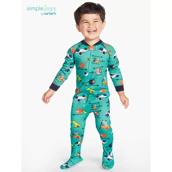 Simple Joys by Carter's Toddlers and Baby Boys' Loose-Fit Polyester Jersey Footed Pajamas, Pack of 3