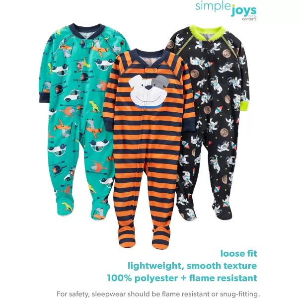Simple Joys by Carter's Toddlers and Baby Boys' Loose-Fit Polyester Jersey Footed Pajamas, Pack of 3