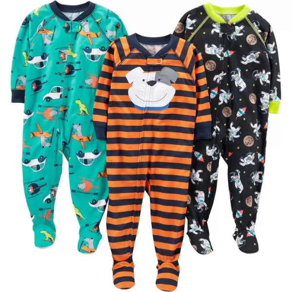 Simple Joys by Carter's Toddlers and Baby Boys' Loose-Fit Polyester Jersey Footed Pajamas, Pack of 3