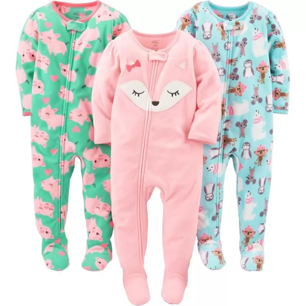 Simple Joys by Carter's Toddlers and Baby Girls' Loose-Fit Flame Resistant Fleece Footed Pajamas, Pack of 3