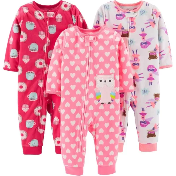 Simple Joys by Carter's Toddlers and Baby Girls' Loose-Fit Fleece Footless Pajamas, Pack of 3