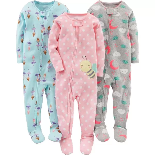 Simple Joys by Carter's Toddlers and Baby Girls' Snug-Fit Footed Cotton Pajamas, Pack of 3