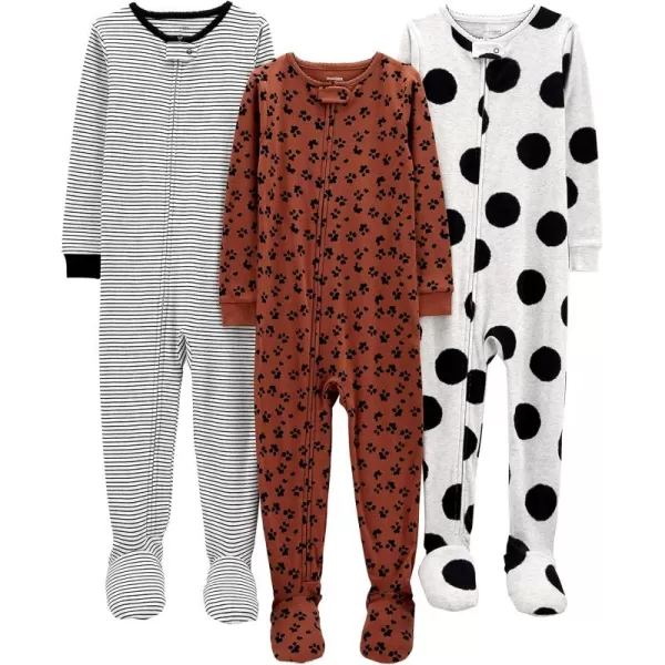 Simple Joys by Carter's Toddlers and Baby Girls' Snug-Fit Footed Cotton Pajamas, Pack of 3
