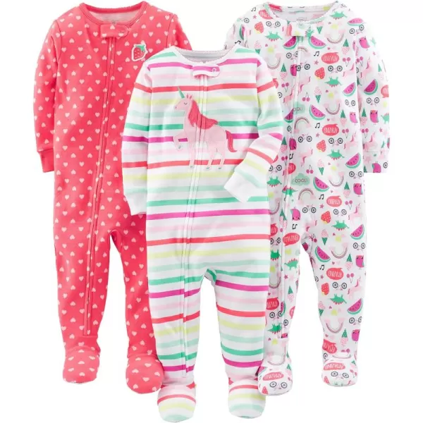 Simple Joys by Carter's Toddlers and Baby Girls' Snug-Fit Footed Cotton Pajamas, Pack of 3