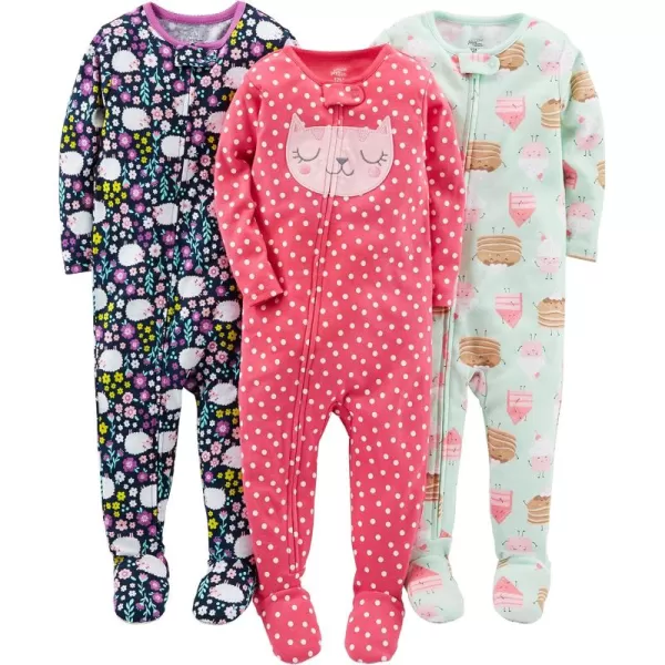 Simple Joys by Carter's Toddlers and Baby Girls' Snug-Fit Footed Cotton Pajamas, Pack of 3