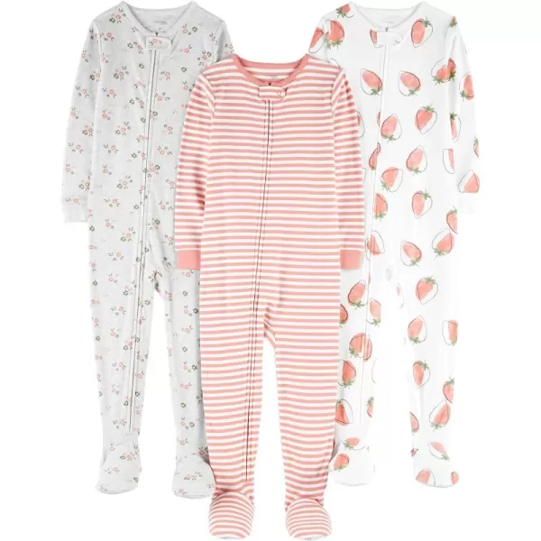 Simple Joys by Carter's Toddlers and Baby Girls' Snug-Fit Footed Cotton Pajamas, Pack of 3