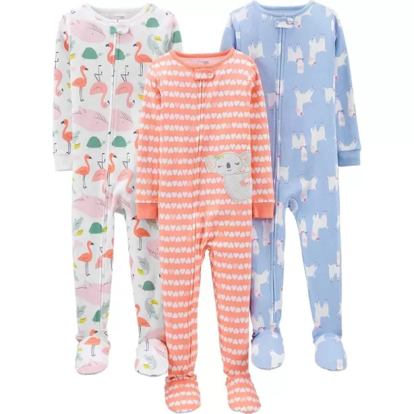 Simple Joys by Carter's Toddlers and Baby Girls' Snug-Fit Footed Cotton Pajamas, Pack of 3