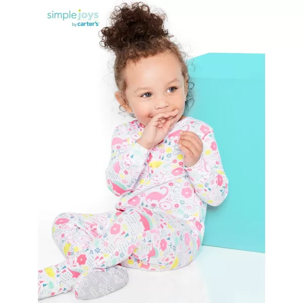 Simple Joys by Carter's Toddlers and Baby Girls' Snug-Fit Footed Cotton Pajamas, Pack of 3