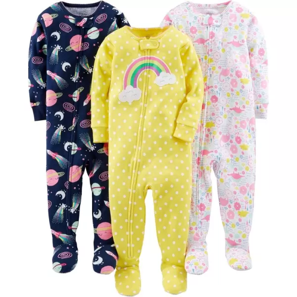 Simple Joys by Carter's Toddlers and Baby Girls' Snug-Fit Footed Cotton Pajamas, Pack of 3