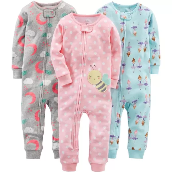 Simple Joys by Carter's Toddlers and Baby Girls' Snug-Fit Footless Cotton Pajamas, Pack of 3