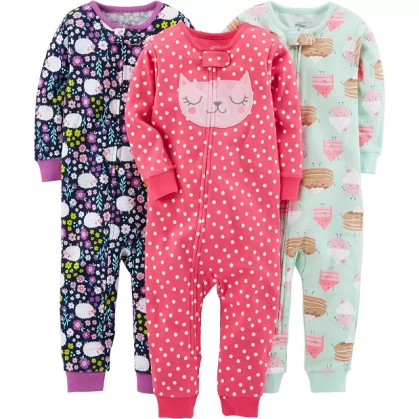 Simple Joys by Carter's Toddlers and Baby Girls' Snug-Fit Footless Cotton Pajamas, Pack of 3