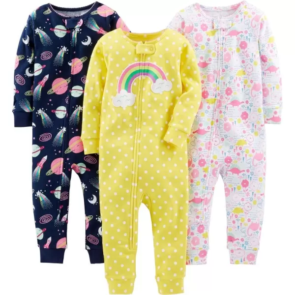 Simple Joys by Carter's Toddlers and Baby Girls' Snug-Fit Footless Cotton Pajamas, Pack of 3