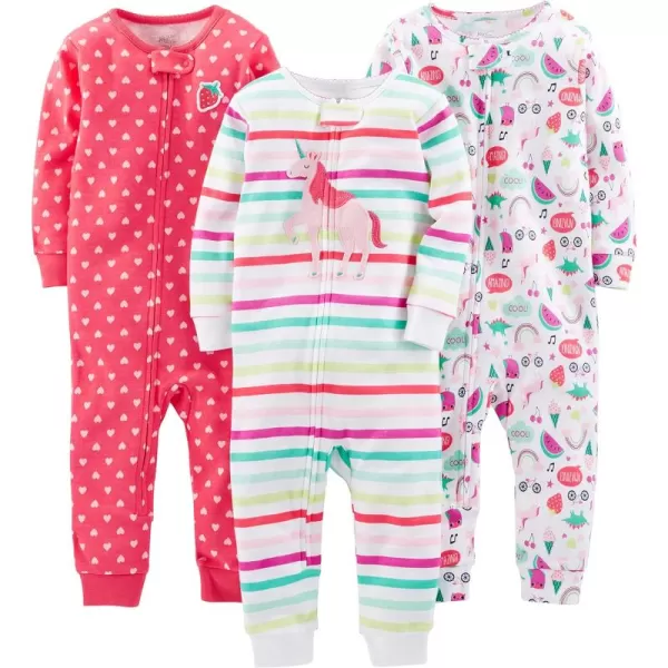 Simple Joys by Carter's Toddlers and Baby Girls' Snug-Fit Footless Cotton Pajamas, Pack of 3