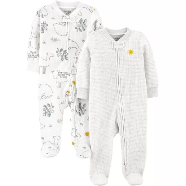 Simple Joys by Carter's Unisex Babies' 2-Way Zip Thermal Footed Sleep and Play, Pack of 2