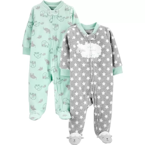 Grey Stars/Mint Green Elephant