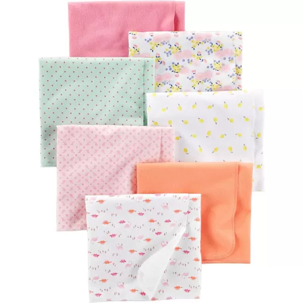 Simple Joys by Carter's Unisex Babies' Muslin burp cloths, Pack of 7, Multicolor/Dinosaur/Dots/Floral/Lemon/Turtle, One Size