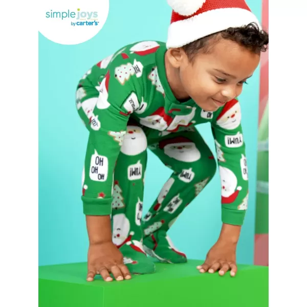 Simple Joys by Carter's Unisex Kids' Holiday Loose-Fit Flame Resistant Fleece Footed Pajamas, Pack of 2