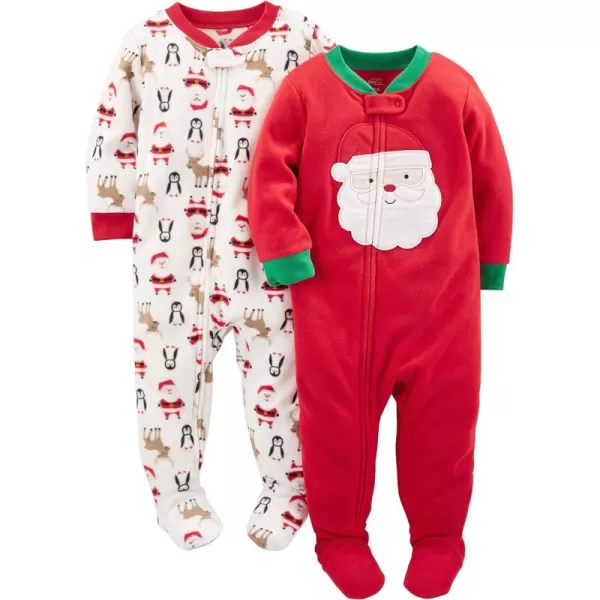 Simple Joys by Carter's Unisex Kids' Holiday Loose-Fit Flame Resistant Fleece Footed Pajamas, Pack of 2