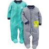 imageSimple Joys by Carters Baby Boys 2Pack Cotton Sleep and PlayNavy StripeTurquoise Blue Stripe