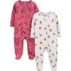imageSimple Joys by Carters Baby Girls 2Way Zip Thermal Footed Sleep and Play Pack of 2Dark Rose Forest AnimalsGrey Strawberries