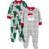 Green Santa/Grey Festive Print