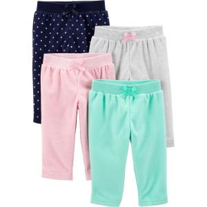 imageSimple Joys by Carters Baby Girls 4Pack Fleece PantsAqua GreenLight GreyLight PinkNavy Dots