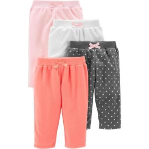 imageSimple Joys by Carters Baby Girls 4Pack Fleece PantsCharcoal DotsOrangePinkWhite