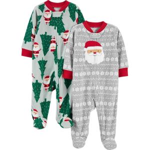 imageSimple Joys by Carters Baby Holiday Fleece Footed Sleep and Play Pack of 2Green SantaGrey Festive Print