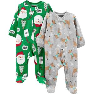 imageSimple Joys by Carters Baby Holiday Fleece Footed Sleep and Play Pack of 2Green SantaGrey Heather Reindeer