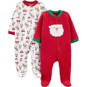 imageSimple Joys by Carters Baby Holiday Fleece Footed Sleep and Play Pack of 2Red SantaWhite Penguin