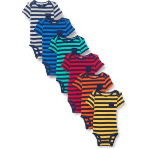 imageSimple Joys by Carters babyboys 6pack Shortsleeve BodysuitColor BlockRugby Stripe