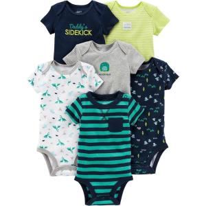 imageSimple Joys by Carters babyboys 6pack Shortsleeve BodysuitMulticolorCarsDinosaurStripe