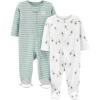 imageSimple Joys by Carters Baby 2Way Zip Thermal Footed Sleep and Play Pack of 2Mint Green StripeWhite Avocados