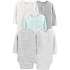 imageSimple Joys by Carters unisexbaby 5pack Longsleeve BodysuitAqua Blue StripeGrey HeatherWhite HeatherBearElephants