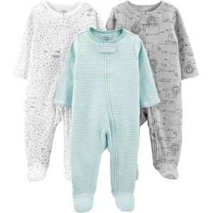 imageSimple Joys by Carters Baby 3Pack Neutral Sleep and PlayGreen StripeGrey LionWhite Stars