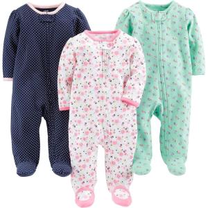 imageSimple Joys by Carters Baby 3Pack Neutral Sleep and PlayMint Green FloralNavy DotsWhite Flowers