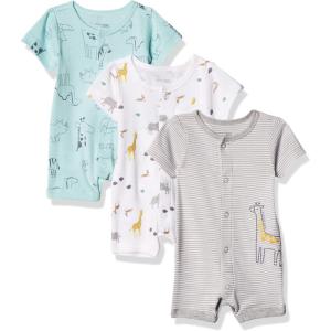 imageSimple Joys by Carters Baby 3Pack Snapup RompersAqua Blue Forest AnimalsGrey Mini StripeWhite