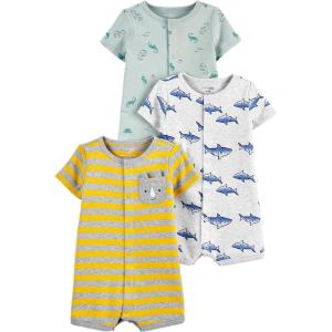 imageSimple Joys by Carters Baby 3Pack Snapup RompersDinosaurRhinoShark