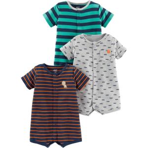 imageSimple Joys by Carters Baby 3Pack Snapup RompersGrey CarsNavy LionTurquoise Green Horizontal Stripe
