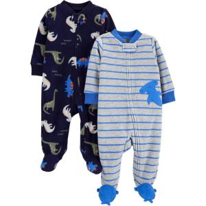 imageSimple Joys by Carters Baby Boys 2Pack Fleece Footed Sleep and PlayBlue DinosaurGrey Stripe