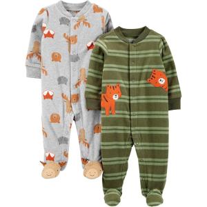 imageSimple Joys by Carters Baby Boys 2Pack Fleece Footed Sleep and PlayGrey Forest AnimalsOlive Tiger