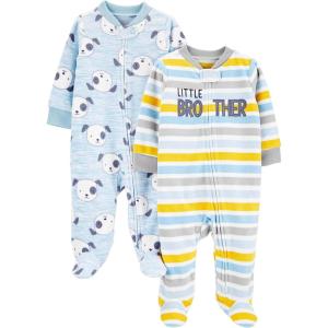 imageSimple Joys by Carters Baby Boys 2Pack Fleece Footed Sleep and PlayLight Blue DogsWhite Stripe