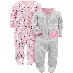 imageSimple Joys by Carters Baby Girls 2Pack Cotton Snap Footed Sleep and PlayGrey ButterflyPink Floral