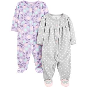 imageSimple Joys by Carters Baby Girls Fleece Footed Sleep and Play Pack of 2Grey HeartsLavender Floral