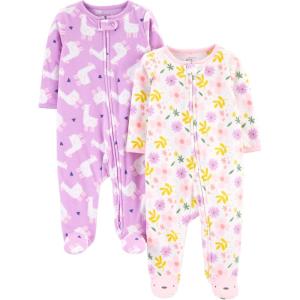 imageSimple Joys by Carters Baby Girls Fleece Footed Sleep and Play Pack of 2Purple LlamaWhite Floral